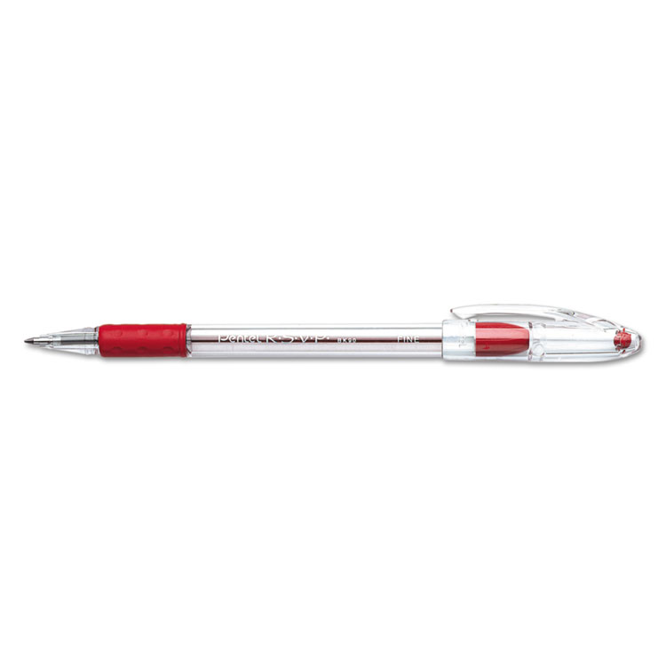 Pentel R.S.V.P. Ballpoint Pen, Stick, Fine 0.7 mm, Red Ink, Clear/Red Barrel, Dozen (PENBK90B)