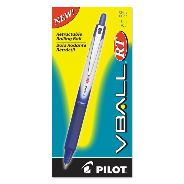 Pilot VBall RT Liquid Ink Roller Ball Pen, Retractable, Extra-Fine 0.5 mm, Blue Ink, Blue/White Barrel (PIL26107)