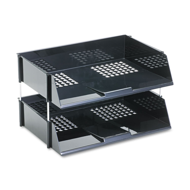 deflecto Industrial Tray Side-Load Stacking Tray Set, 2 Sections, Letter to Legal Size Files, 16.38" x 11.13" x 3.5", Black, 2/Pack (DEF582704)