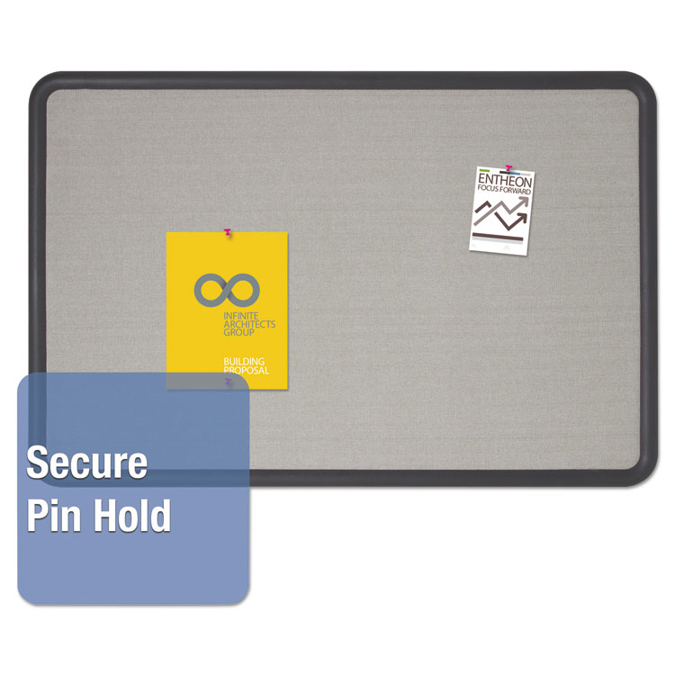 Quartet Contour Fabric Bulletin Board, 48 x 36, Gray Surface, Black Plastic Frame (QRT7694G)