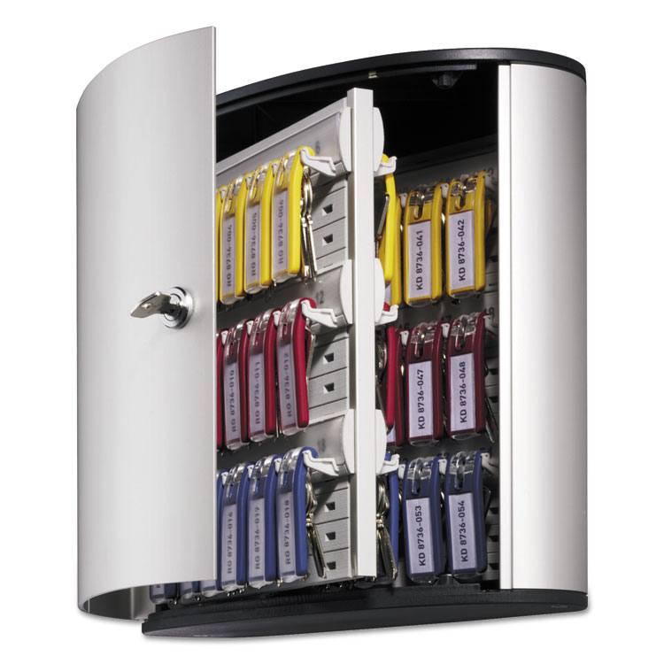 Durable Locking Key Cabinet, 54-Key, Brushed Aluminum, Silver, 11.75 x 4.63 x 11 (DBL195323)