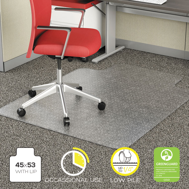 Alera Occasional Use Studded Chair Mat for Flat Pile Carpet, 45 x 53, Wide Lipped, Clear (ALEMAT4553CFPL)