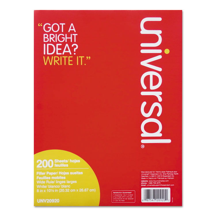 Universal Filler Paper, 3-Hole, 8 x 10.5, Wide/Legal Rule, 200/Pack (UNV20920)