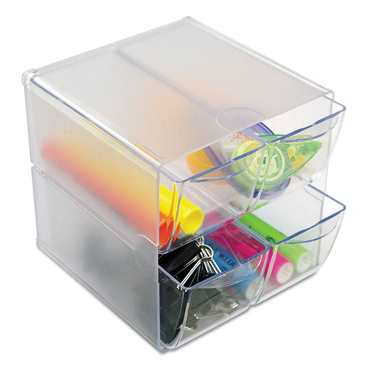 deflecto Stackable Cube Organizer, 4 Compartments, 4 Drawers, Plastic, 6 x 7.2 x 6, Clear (DEF350301)
