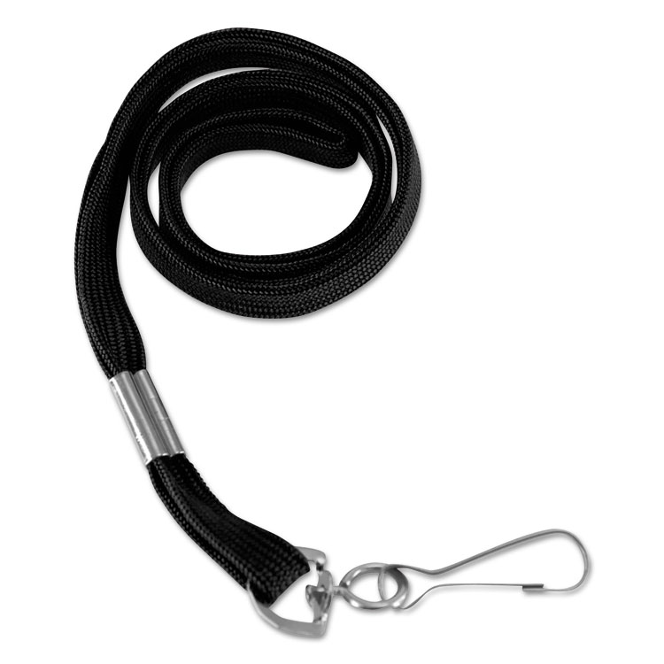 SICURIX Flat Lanyard, Metal Hook Fastener, 36", Nylon, Black, 100/Pack (BAU65619)