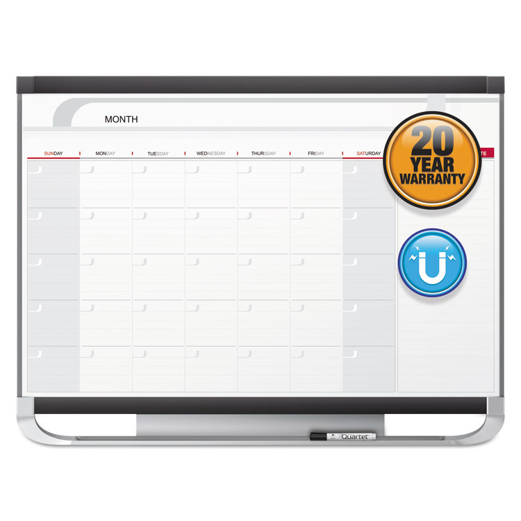 Quartet Prestige 2 Magnetic Total Erase Monthly Calendar, 48 x 36, White Surface, Graphite Fiberboard/Plastic Frame (QRTCP43P2)