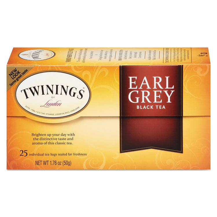 TWININGS Tea Bags, Earl Grey, 1.76 oz, 25/Box (TWG09183)