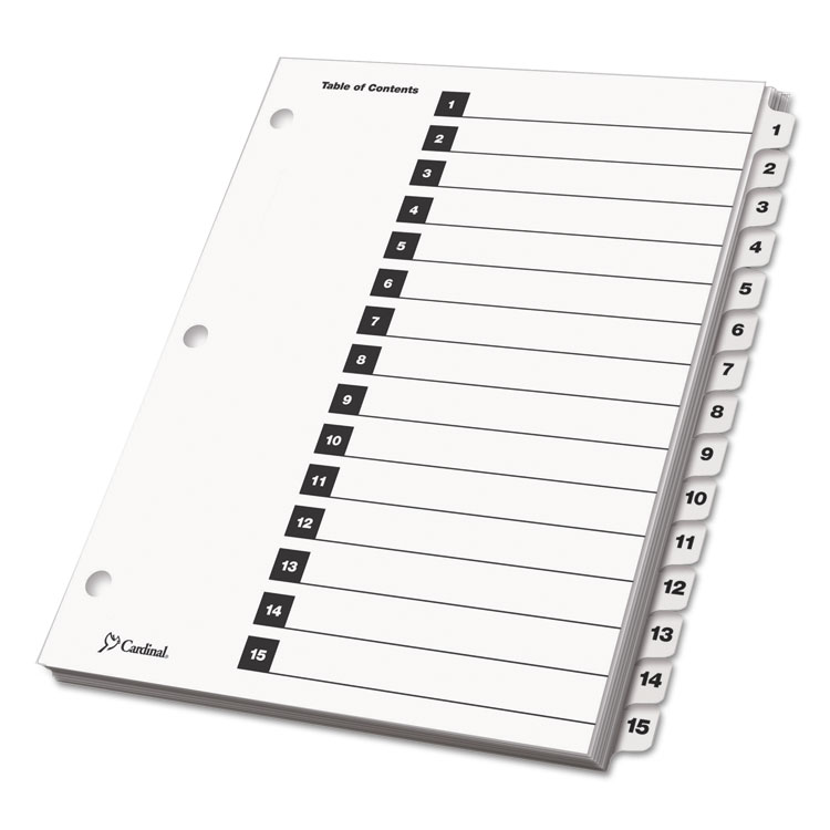 Cardinal OneStep Printable Table of Contents and Dividers, 15-Tab, 1 to 15, 11 x 8.5, White, White Tabs, 1 Set (CRD61513)
