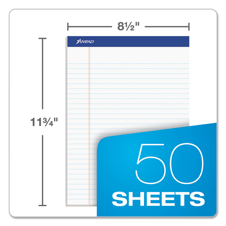 Ampad Recycled Writing Pads, Wide/Legal Rule, Politex Green Kelsu Headband, 50 White 8.5 x 11.75 Sheets, Dozen (TOP20170)