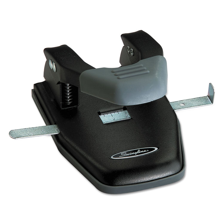 Swingline 28-Sheet Comfort Handle Steel Two-Hole Punch, 1/4" Holes, Black/Gray (SWI74050)