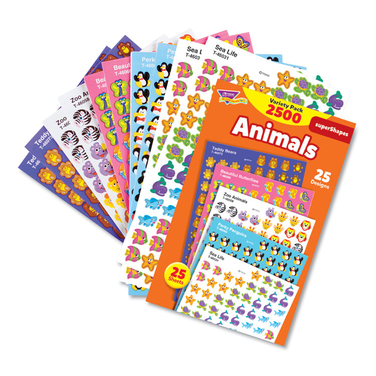 TREND superSpots and superShapes Sticker Packs, Animal Antics, Assorted Colors, 2,500 Stickers (TEPT46904)
