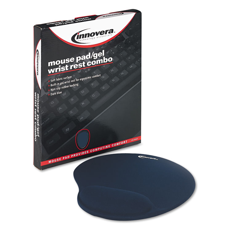 Innovera Mouse Pad with Fabric-Covered Gel Wrist Rest, 10.37 x 8.87, Blue (IVR50447)