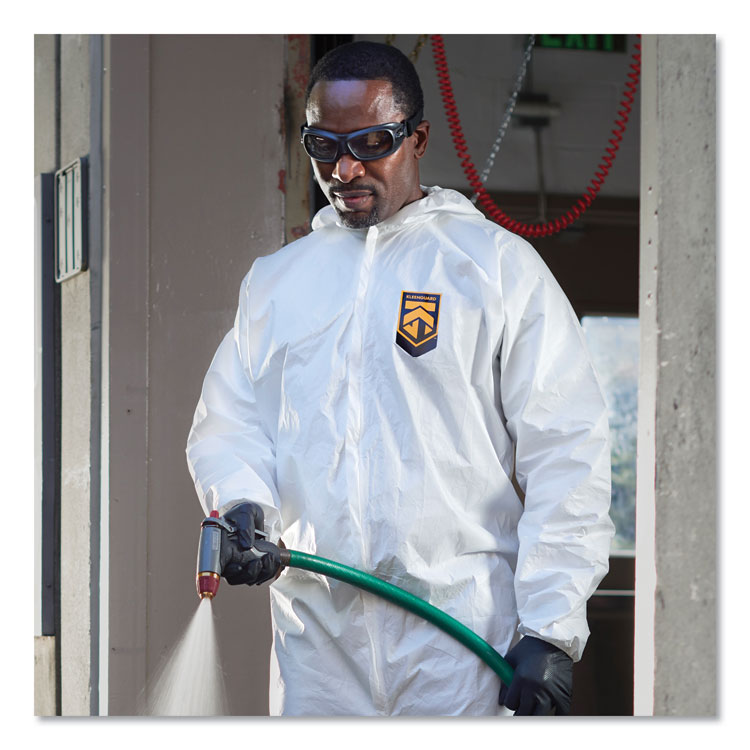 KleenGuard A40 Elastic-Cuff, Ankle, Hooded Coveralls, 3X-Large, White, 25/Carton (KCC44326)