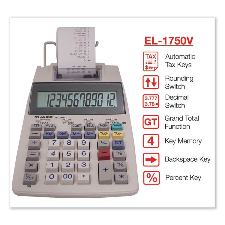 Sharp EL-1750V Two-Color Printing Calculator, Black/Red Print, 2 Lines/Sec (SHREL1750V)