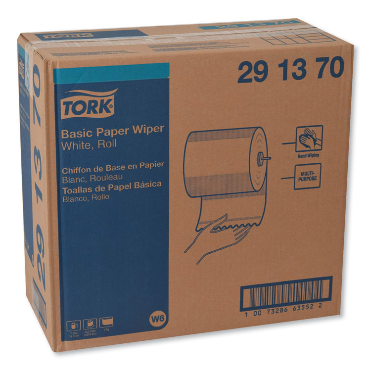 Tork Basic Paper Wiper Roll Towel, 1-Ply, 7.68" x 1,150 ft, White, 4 Rolls/Carton (TRK291370)