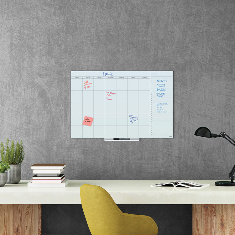 U Brands Floating Glass Dry Erase Undated One Month Calendar, 35 x 23, White (UBR3967U0001)