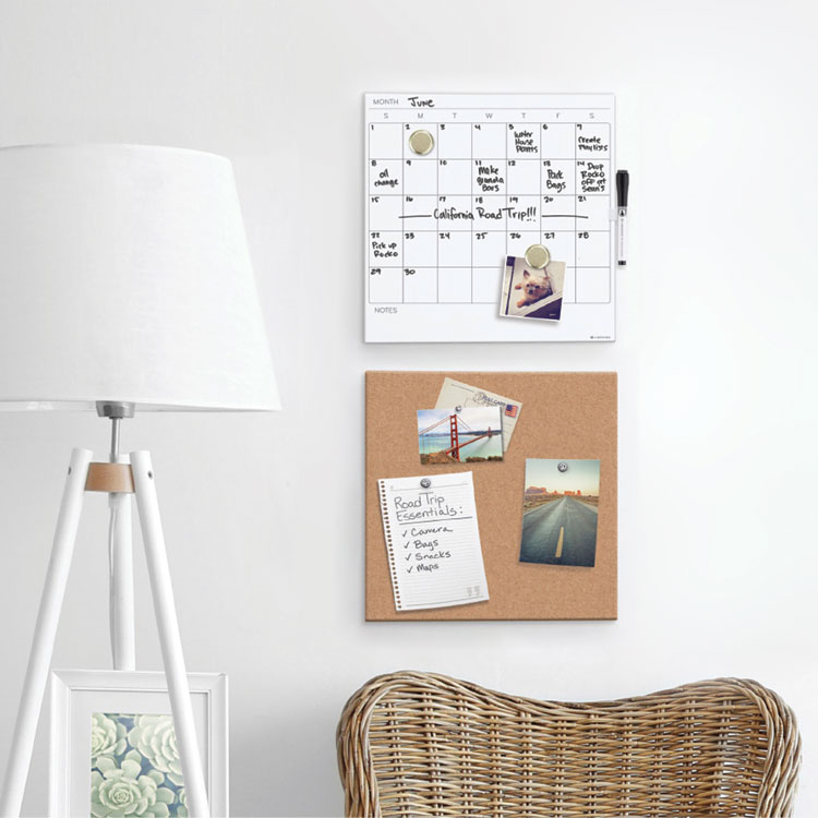 U Brands Tile Board Value Pack, (1) Tan Cork Bulletin, (1) White Undated Calendar Dry Erase, 14 x 14 (UBR3889U0001)