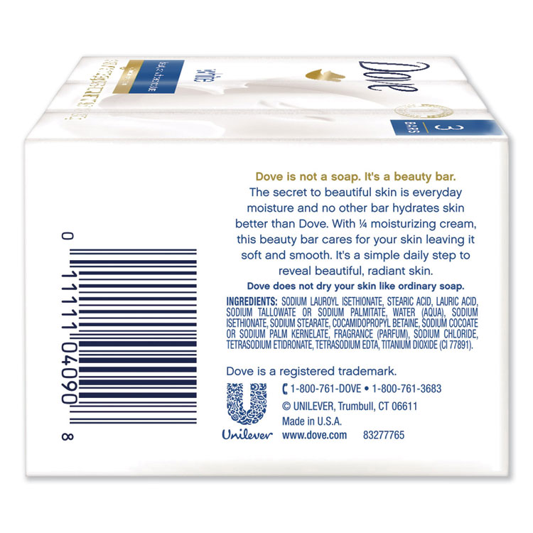 Dove White Beauty Bar, Light Scent, 3.17 oz, 3/Pack (UNI04090PK)
