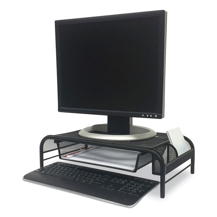 Mind Reader Raise Metal Mesh Monitor Stand with Drawer, 20" x 11.5" x 5.6", Black, Supports 25 lbs (EMSMMBLK)