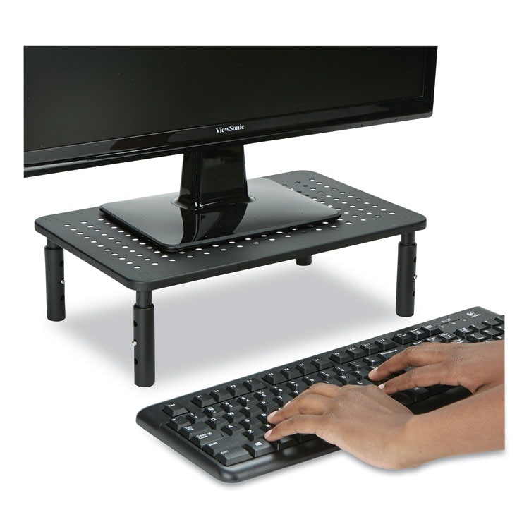 Mind Reader Adjustable Rectangular Monitor Stand, 14" x 9" x 3.25" to 5.25", Black, Supports 44 lbs (EMS4LEGMETBLK)