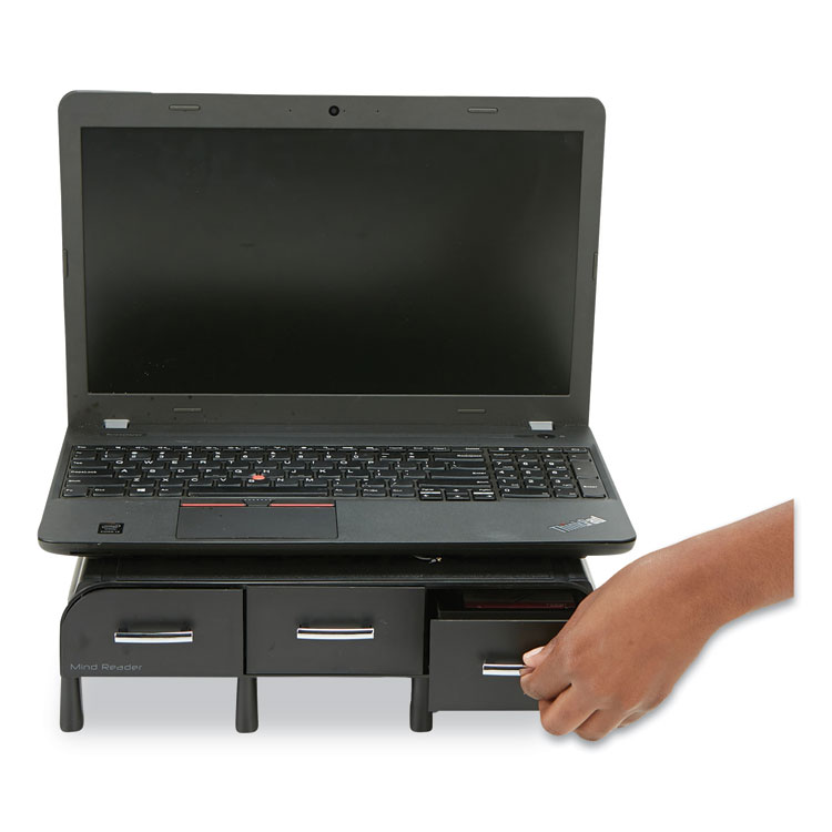 Mind Reader Perch Monitor Stand and Desk Organizer, 13.46" x 12.87" x 2.72", Black/Silver (EMSMONSTA3DBLK)