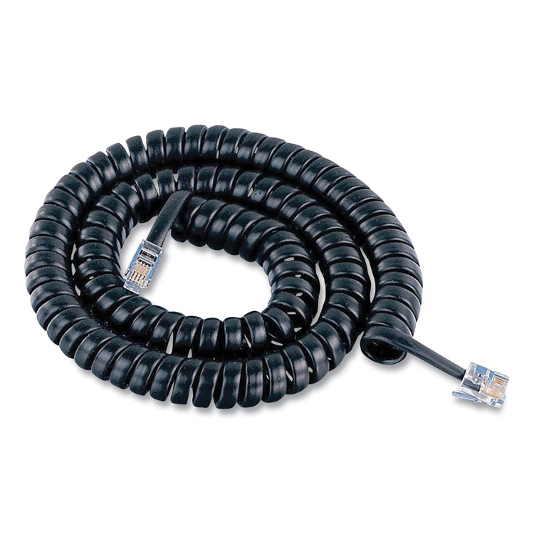 Power Gear Coiled Phone Cord, Plug/Plug, 12 ft, Black (PWG2763986177)