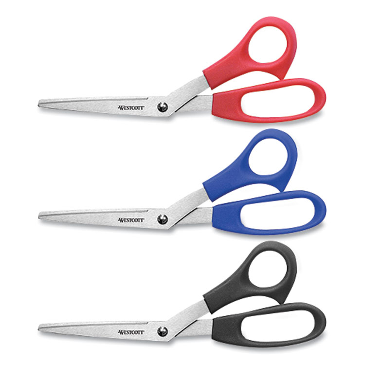 Westcott All Purpose Value Stainless Steel Scissors, 8" Long, 3" Cut Length, Offset Assorted Color Handles, 3/Pack (WTC13023)