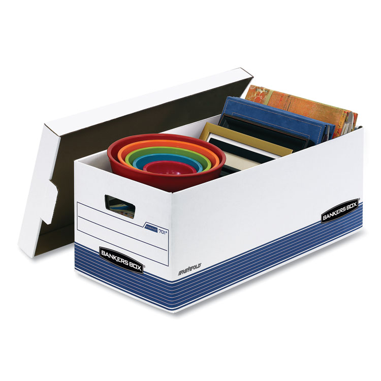 Bankers Box STOR/FILE Medium-Duty Storage Boxes, Letter Files, 12.88" x 25.38" x 10.25", White/Blue, 4/Carton (FEL0070104)