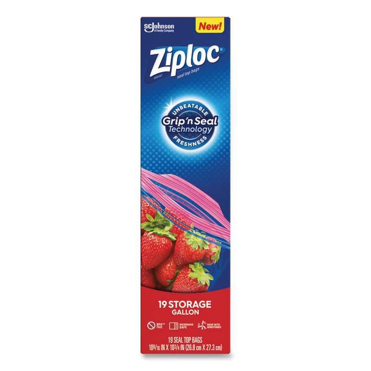 Ziploc Double Zipper Storage Bags, Triple System Seal, Gallon, 9.6" x 12.1", Clear, 19 Bags/Box, 12 Boxes/Carton (SJN314467)
