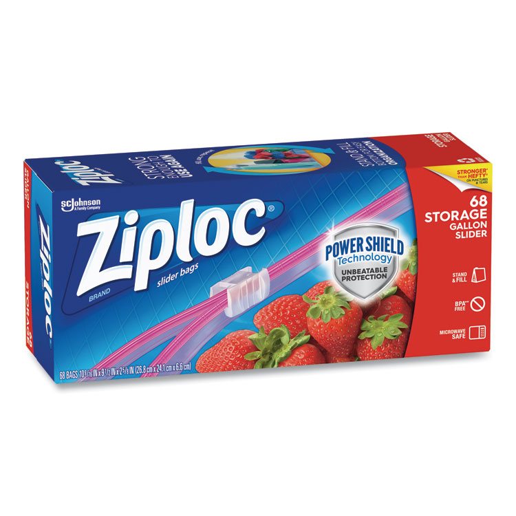 Ziploc Slider Storage Bags, Gallon, 9.5" x 2.63" x 10.56", Clear, 9/Carton (SJN316489)