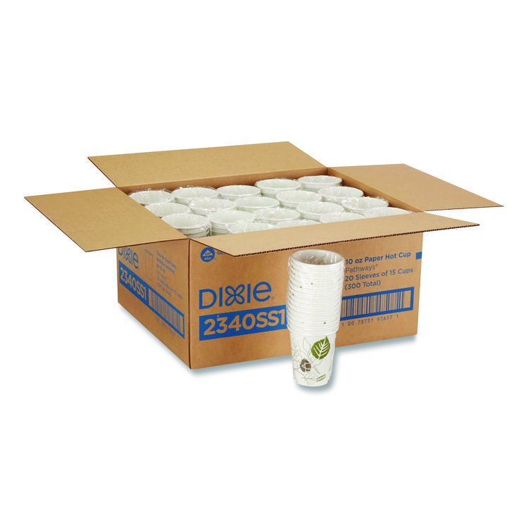 Dixie Pathways Paper Hot Cups, 10 oz, 15/Sleeve, 20 Sleeves/Carton (DXE2340SS1)