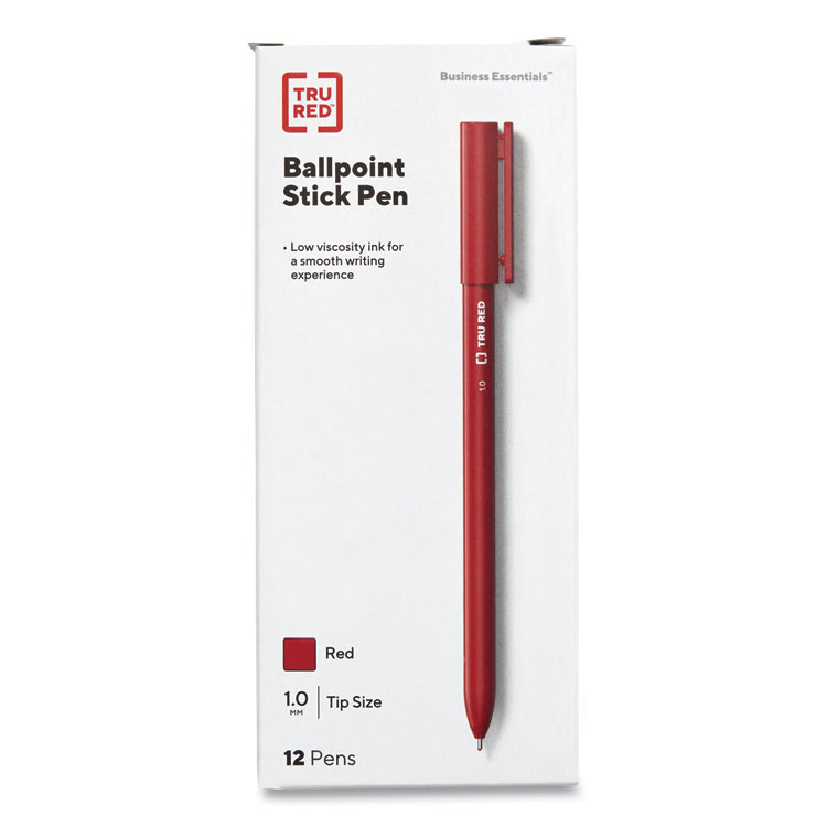 TRU RED Ballpoint Pen, Stick, Medium 1 mm, Red Ink, Red Barrel, Dozen (TUD24326832)