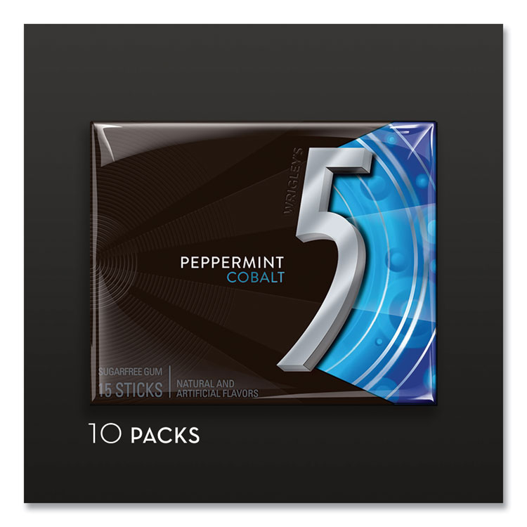 Wrigley's 5 Gum, Peppermint Cobalt, 15 Sticks/Pack, 10 Packs/Box (WRIWMW51220)