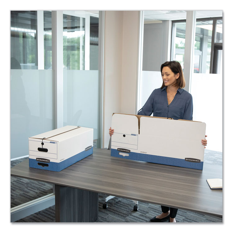 Bankers Box LIBERTY Heavy-Duty Strength Storage Boxes, Legal Files, 15.25" x 24.13" x 10.75", White/Blue, 4/Carton (FEL0001203)