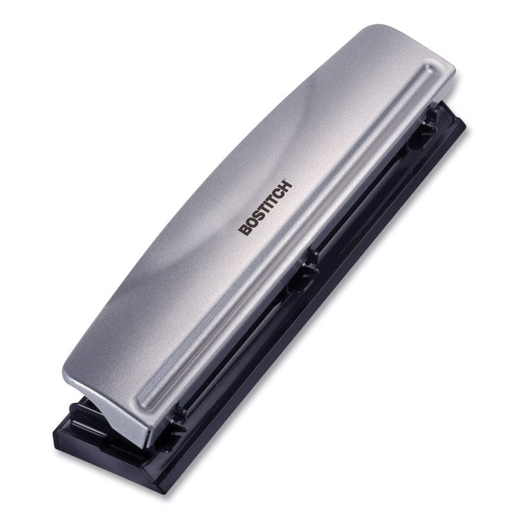 Bostitch 12-Sheet Three-Hole Punch, 9/32" Holes, Silver/Black (BOSHP12)