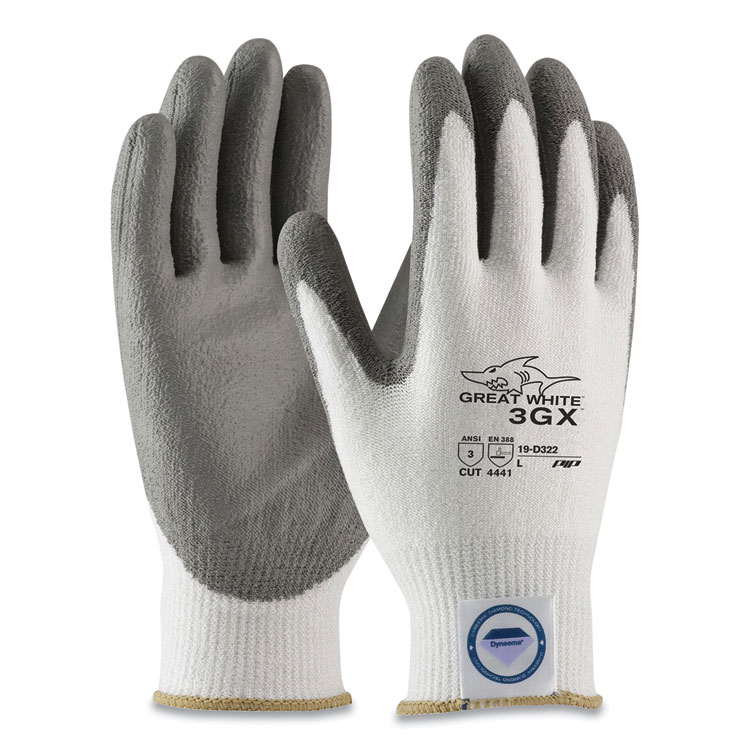 PIP Great White 3GX Seamless Knit Dyneema Diamond Blended Gloves, EN388: 4542, X-Large, White/Gray, Pair (PID19D322XL)