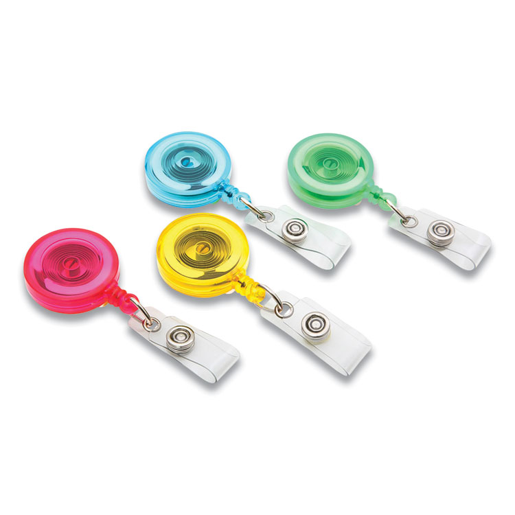 SICURIX ID Slide-Style Belt Clip Card Reels, 30" Extension, Round, Green/Light Blue/Pink/Yellow, 4/Pack (SRXBAU68894)