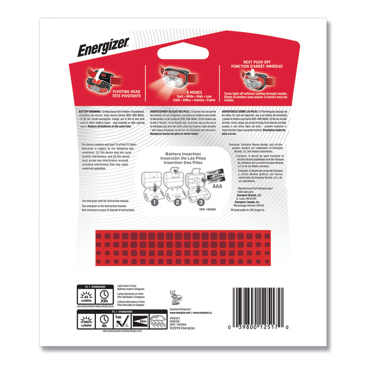Energizer LED Headlight, 3 AAA Batteries (Included), Red (EVEHDB32E)