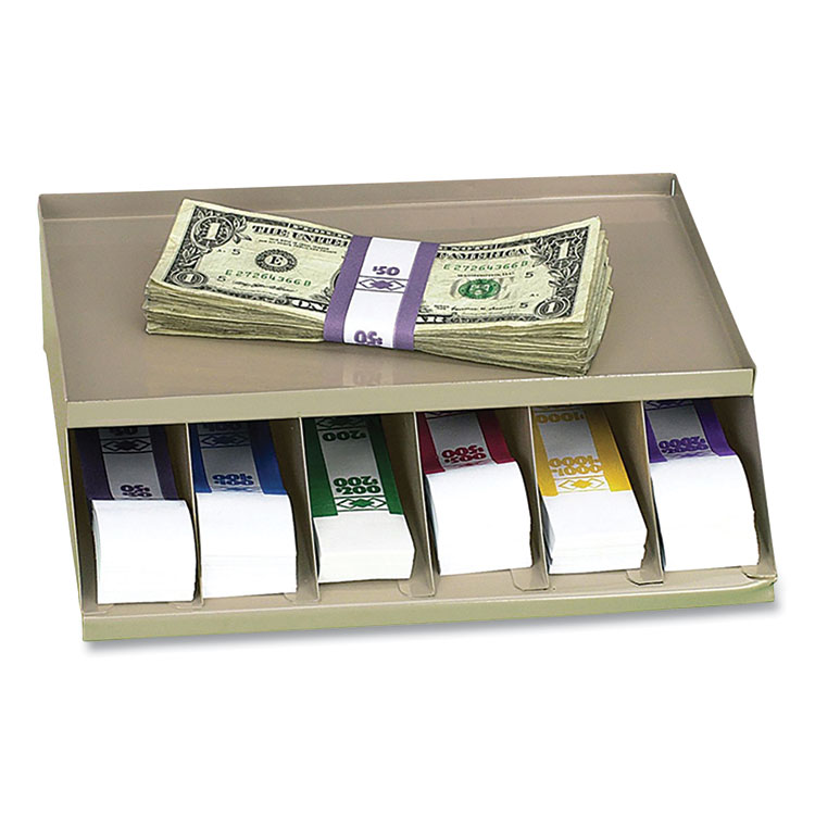 CONTROLTEK Coin Wrapper and Bill Strap Single-Tier Rack, 6 Compartments, 10 x 8.5 x 3, Steel, Pebble Beige (CNK500014)