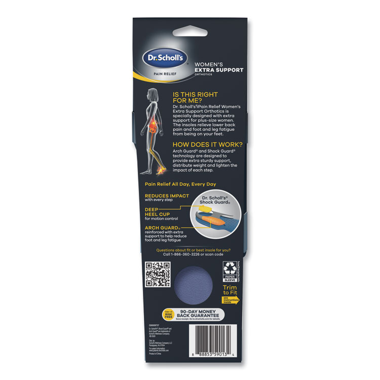 Dr. Scholl's Pain Relief Extra Support Orthotic Insoles, Women Sizes 6 to 11, Gray/Blue/Orange/Yellow, Pair (DSC59013)