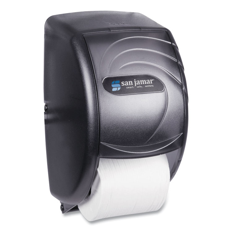 San Jamar Duett Standard Bath Tissue Dispenser, Oceans, 7.5 x 7 x 12.75, Transparent Black Pearl (SJMR3590TBK)