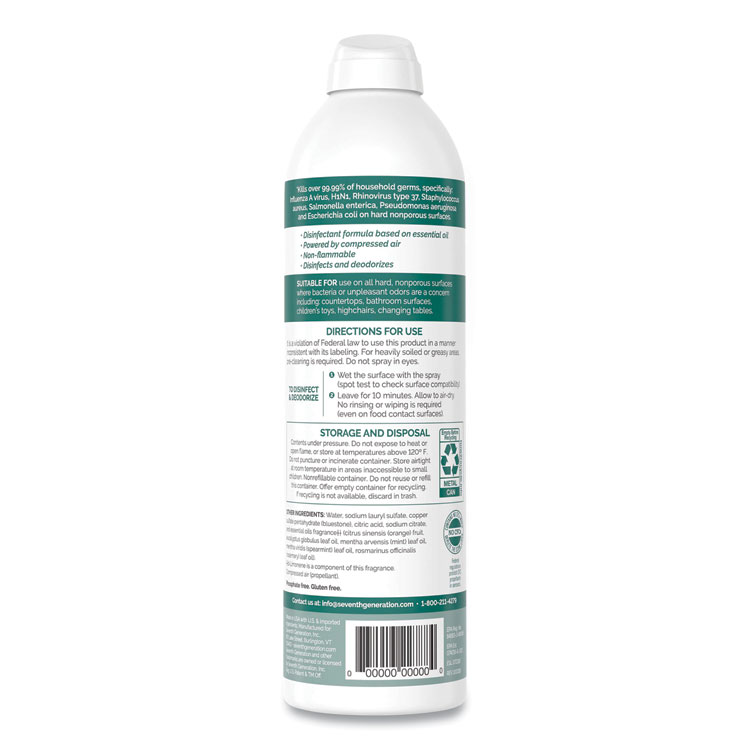 Seventh Generation Disinfectant Sprays, Eucalyptus/Spearmint/Thyme, 13.9 oz Spray Bottle, 8/Carton (SEV22981)