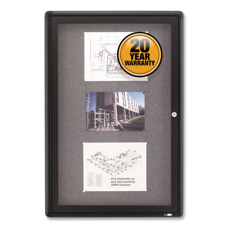 Quartet Enclosed Indoor Fabric Bulletin Board with Hinged Doors, One Door, 24 x 36, Gray Surface, Graphite Aluminum Frame (QRT2363L)