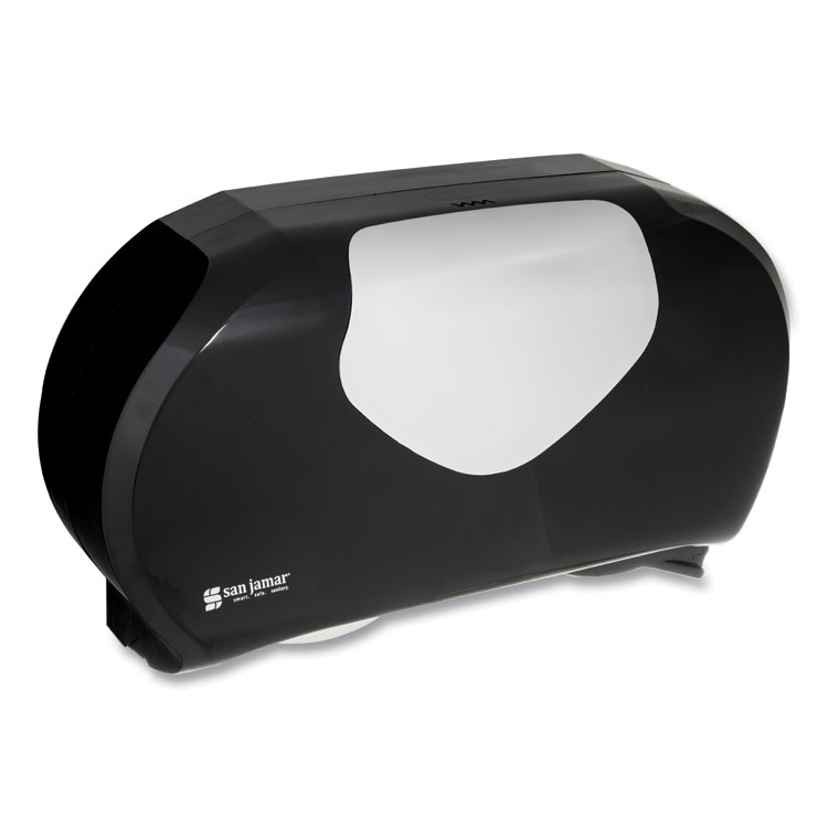 San Jamar Twin 9" Jumbo Bath Tissue Dispenser, Summit, 20.07 x 5.88 x 11.9, Black/Faux Stainless Steel (SJMR4070BKSS)
