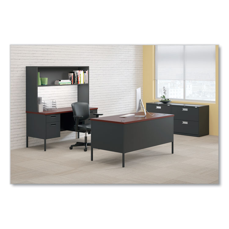 Classic Metro Classic Series Double Pedestal Desk, Flush Panel, 60" x 30" x 29.5", Mahogany/Charcoal (HONP3262NS)