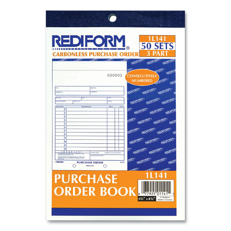 RED1L141 - Rediform Purchase Order Book, 12 Lines, Three-Part Carbonless, 5.5 x 7.88, 50 Forms Total (RED1L141) - Image 2