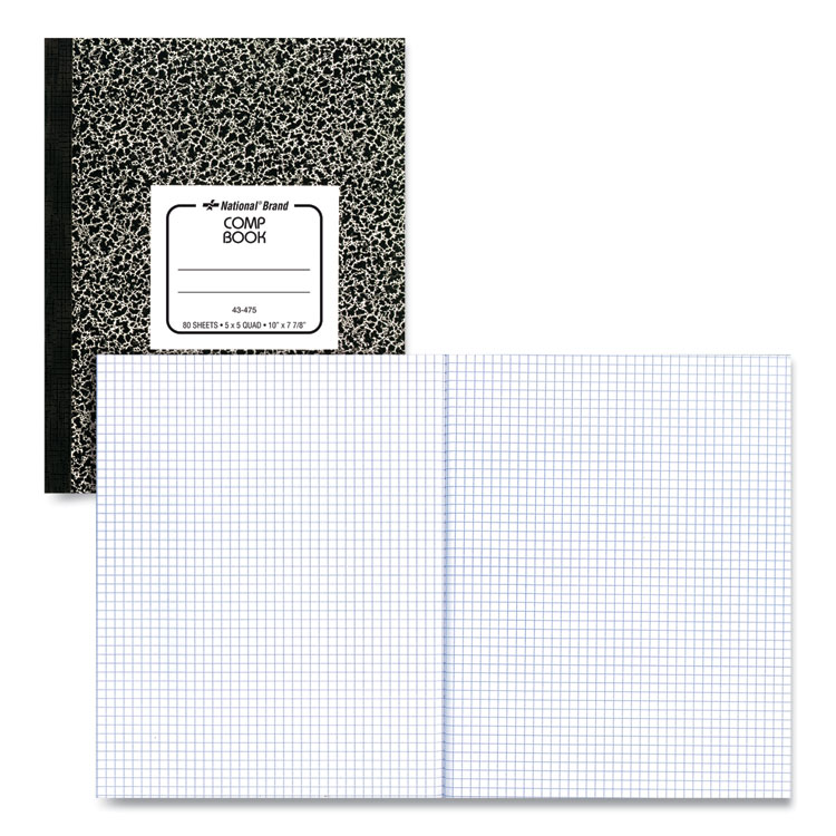 National Composition Book, Quadrille Rule (5 sq/in), Black Marble Cover, (80) 10 x 7.88 Sheets (RED43475)
