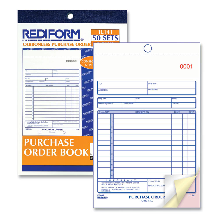 RED1L141 - Rediform Purchase Order Book, 12 Lines, Three-Part Carbonless, 5.5 x 7.88, 50 Forms Total (RED1L141) - Image 3