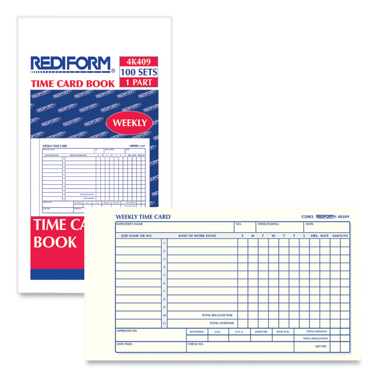 Rediform Weekly Employee Time Cards, One Side, 4.25 x 7, 100/Pad (RED4K409)