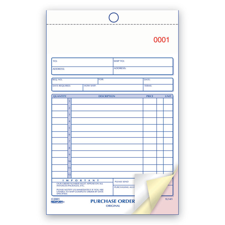 RED1L141 - Rediform Purchase Order Book, 12 Lines, Three-Part Carbonless, 5.5 x 7.88, 50 Forms Total (RED1L141) - Image 4